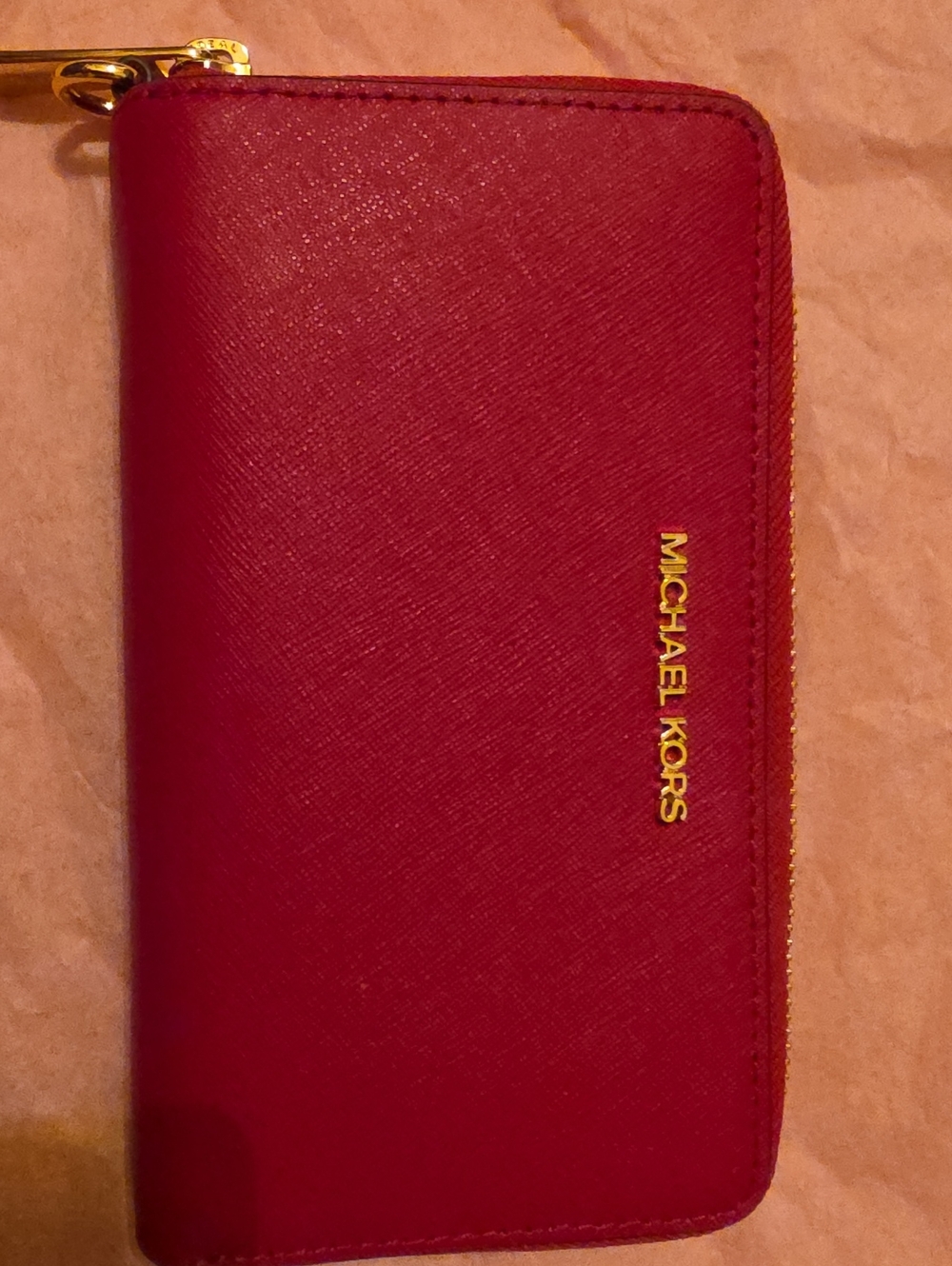 Michael Kors Red Zip Around Card Holder with Gold Hardware